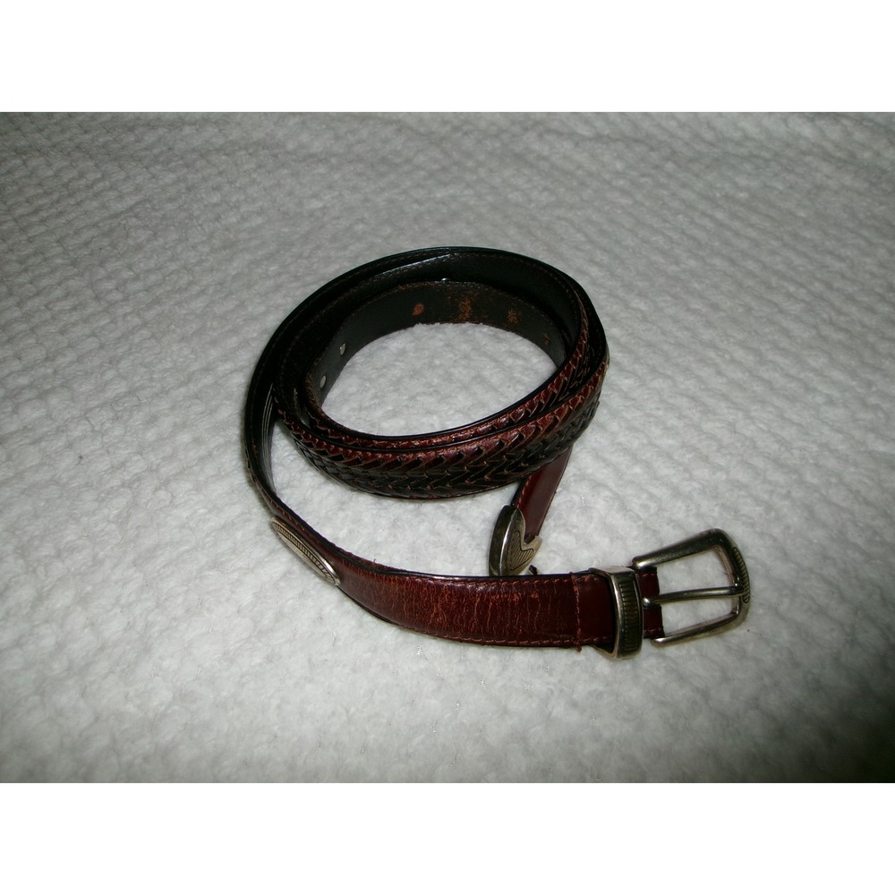 Fossil Mens 44 Leather Belt Brown Braided Western Concho